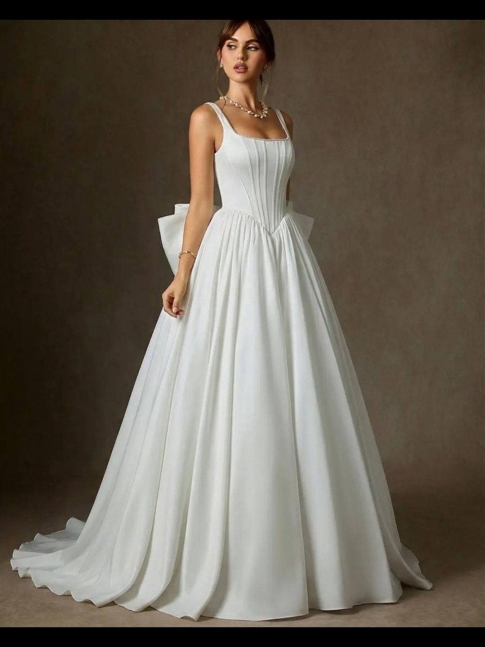 Azazie White Ball Gown Wedding Dress with Square Neck